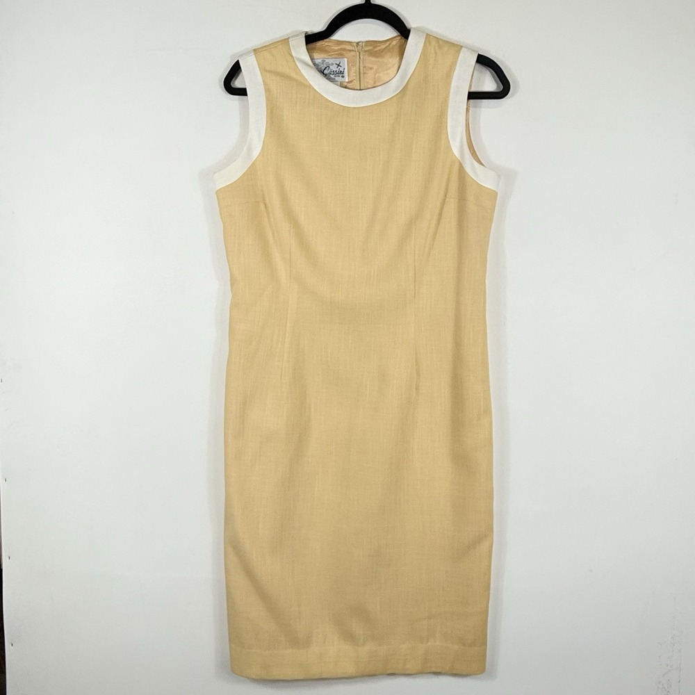 Oleg Cassini Vintage Dress Women 10 Petite Yellow Shift Retro Parisian Old Money